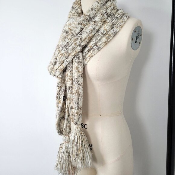 Y2K GAP Holiday 2007 Chunky Knit Fringe Scarf Neutral Cream Beige Long 94" - Picture 3 of 9